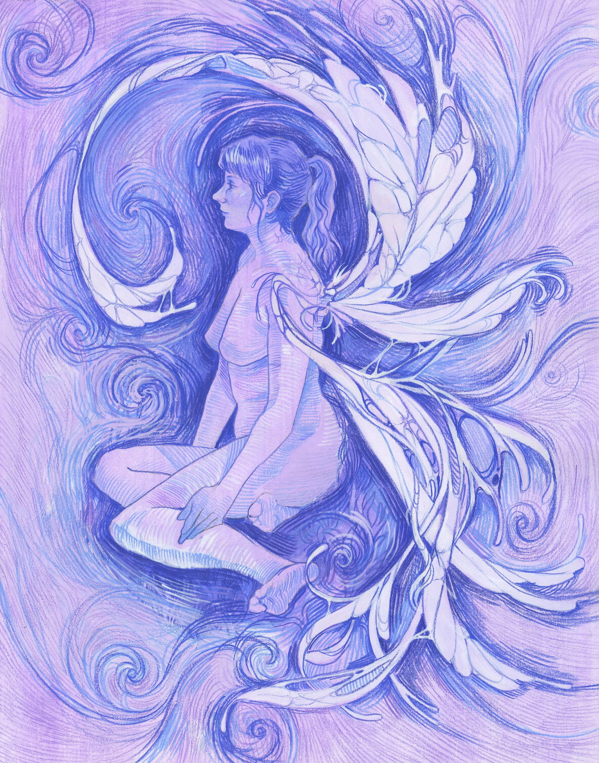 Blue Spiral - Gouache & colored pencil, 2025